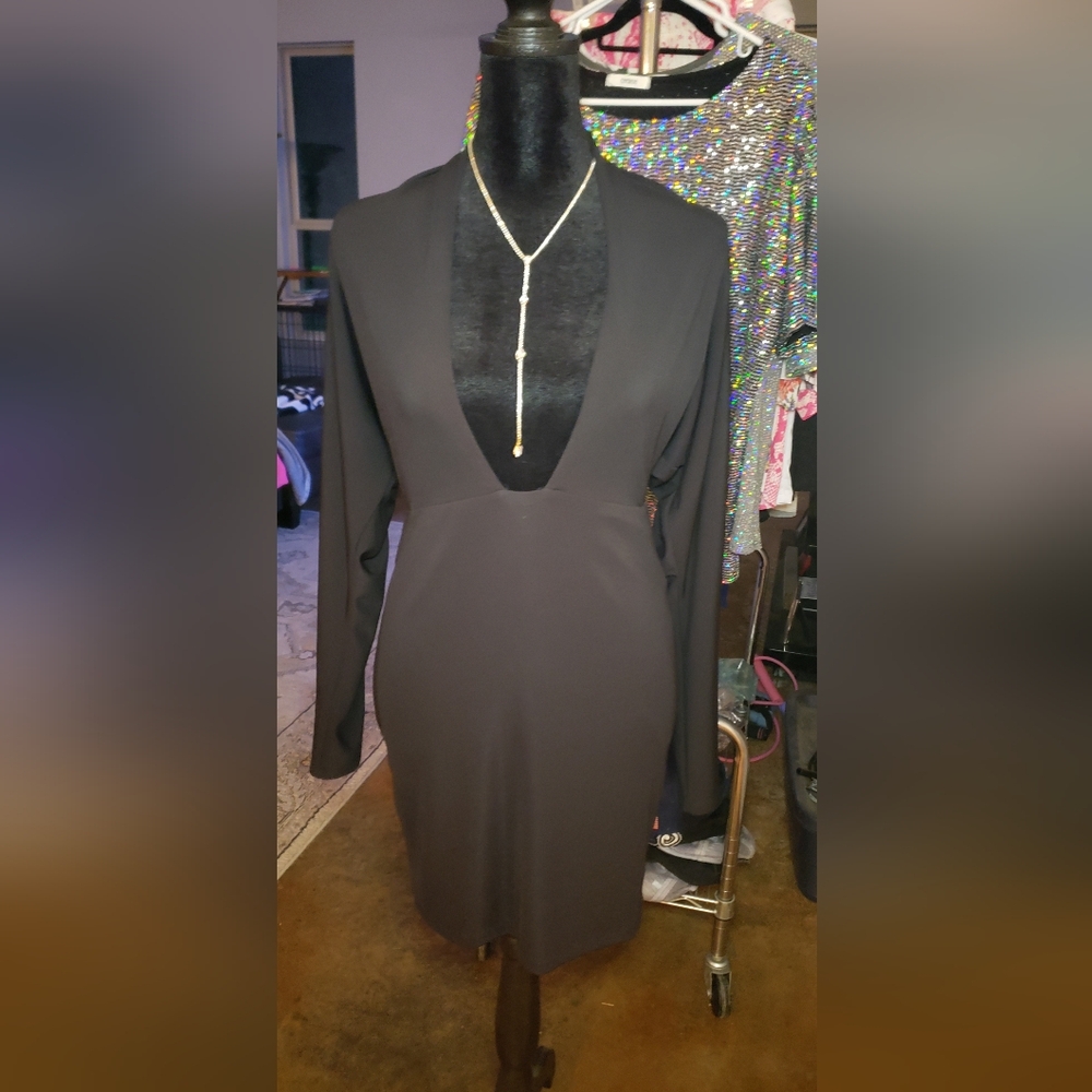 Plunging Neck Sexy Black Dress